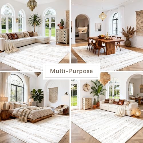 8x10 Washable Area Rugs for Living Room,Bedroom,Dining Room- Morocco White - Image 5