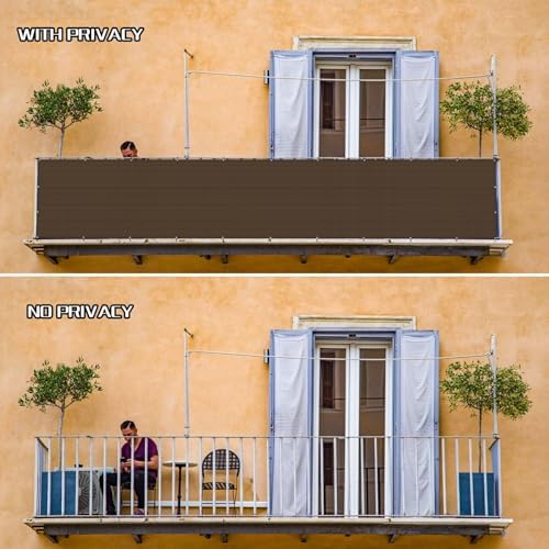 SUNLAX Custom Size 3.3'x30' Brown Balcony Privacy Screen 90% UV Block - Image 5