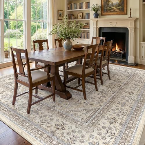 Puino 12x12 Square Washable Area Rug - Non-Slip Living Room Rugs Beige Gray - Image 3