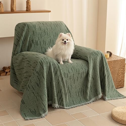 MYSKY HOME Oversized Armchair Couch Cover for 1 Cushion Couch, Washable Sofa Protector, Chair Couch Covers Sofa Covers Sofa Throws Sofa Slipcovers Futon Cover for Pet, Kid, 71"X91", Moss Green by MYSKYHOME
