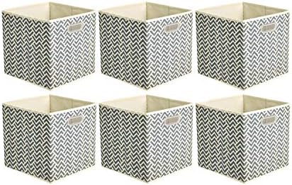 Amazon Basics Collapsible Storage Bins with Handle, Space-Saving, Breathable Cube Organizer, 10.5" x 10.5" x 11", Chevron Grey, 6-Pack by AmazonBasics