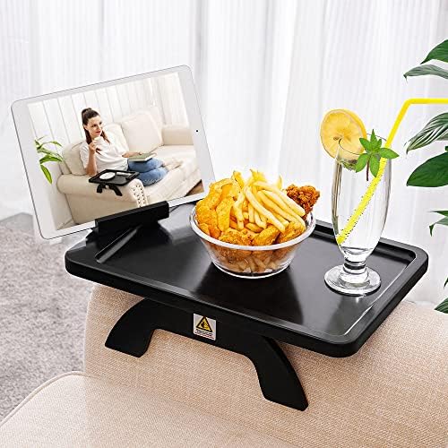 SINWANT Couch Arm Table, Bamboo Sofa Clip On Side Table Tray,Foldable Sofa Arm Tray with 360° Phone Holder for Eating Drinking Snacks Remote on Couch Armrest by SINWANT