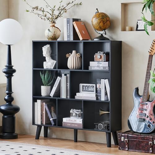 LEYAOYAO 8 Cube Bookshelf,Mid-Century Modern Book Shelf with Legs, Black - Image 6