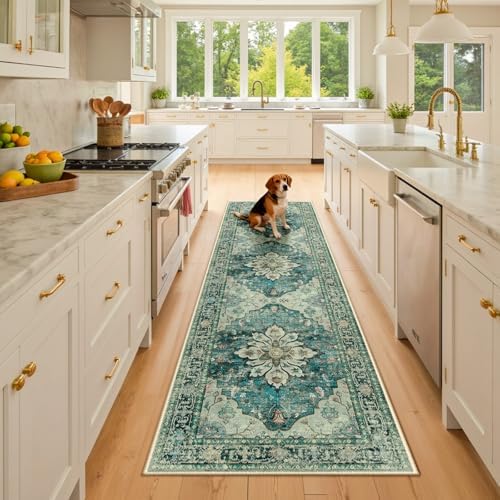 RELEANY Washable Area Rug, Runner 2'6"x8', Blue/Vintage Dark Blue by RELEANY