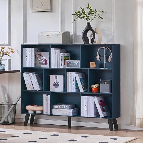LEYAOYAO 10 Cube Bookshelf,Mid-Century Modern Bookcase with Legs,Dark Blue - Image 5
