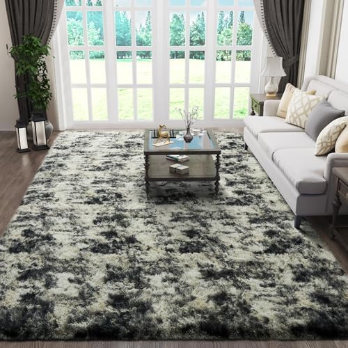 Ophanie 6x9 Black Gold and Grey Area Rugs for Living Room,Large Dark Black Gold Fluffy Shag Fuzzy Plush Soft Carpets,Floor Shaggy Rugs for Bedroom,Carpet for Dorm Decor with Over 99 pcs Pile fibers by Ophanie