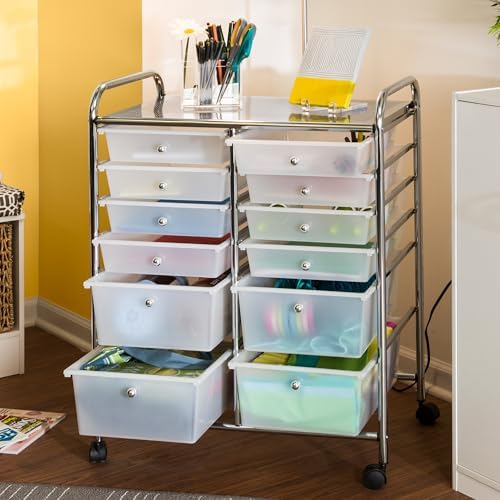 Honey-Can-Do Rolling Craft Storage Cart, Clear, 12-Drawer - Image 4