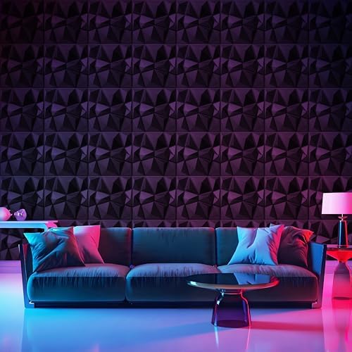 AMIGO 33 Piece 3D Wall Panels Diamond Pattern, High-Strength PVC, 12''x12'' Deformation-Resistant, Recyclable, Waterproof, Heat-Resistant, Odorless, Matte Black - Image 3