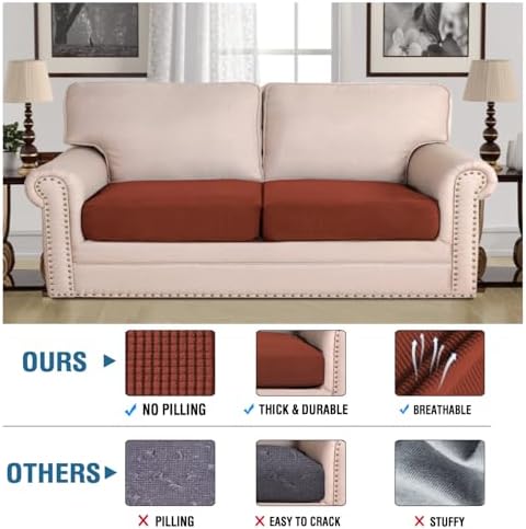 H.VERSAILTEX Super Stretch Individual Seat, Sofa Covers Couch, Cushion Covers Slipcover Sets Thick Jacquard Textured Twill Fabric (2 Piece Large Sofa Cushion Covers, Rust) - Image 2