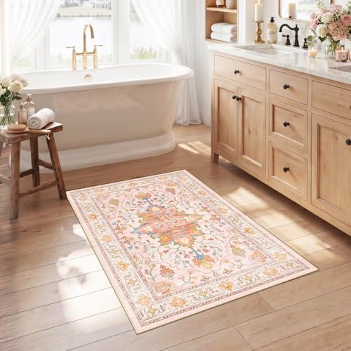 RELEANY Washable Area Rug, Small 2'6"x4', Pink/Light Pink/Colorful by RELEANY