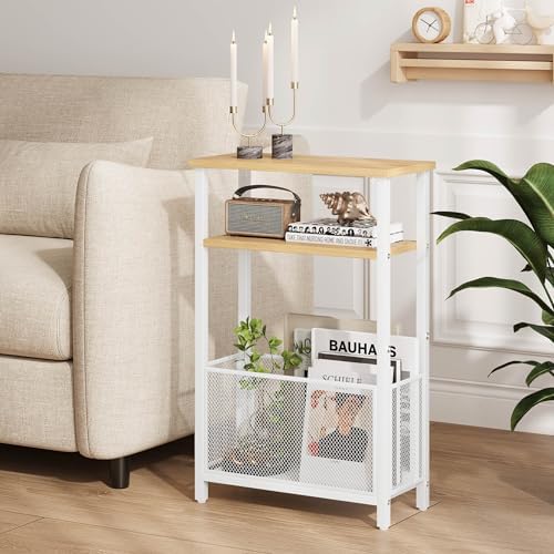 MMEOLUOOK Narrow Side Table with Storage Basket Skinny End Tables for Smalls Spaces 3 Tier Sofa Table Small Nightstand Slim Bedside Table for Living Room Bedroom Natural Wood MLBZ22Y - Image 6