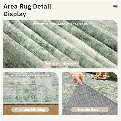 Soalmost Abstract 3x5 Rugs, Small Kitchen Entryway Area Rug Green/Ivory - Image 6
