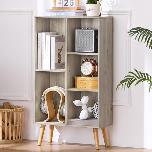 LEYAOYAO 5 Cube Bookshelf, Mid-Century Modern Book Shelf with Legs, Grey by LEYAOYAO-Findtheshiningpointofyourideallife%EF%BC%81