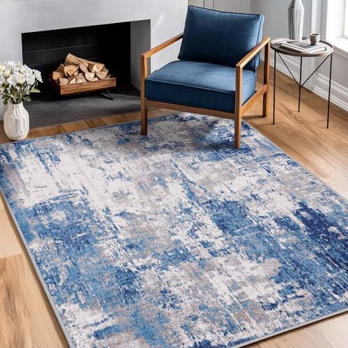 RELEANY Washable 4'x5' Abstract Area Rug for Living Room Blue Gray - Image 3