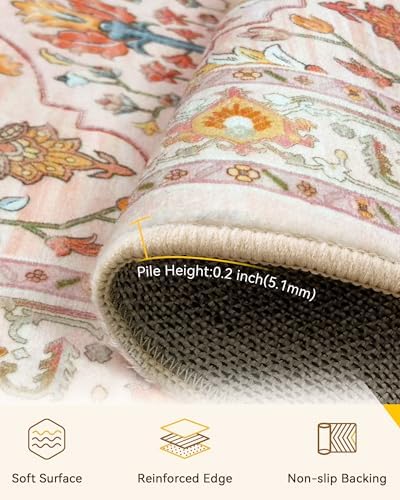 RELEANY Washable Area Rug, Runner 2'6"x14', Pink/Light Pink/Colorful - Image 2