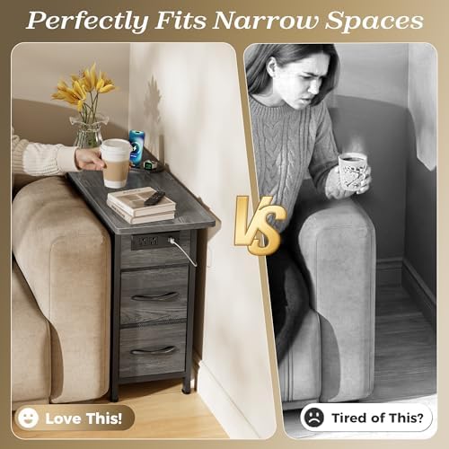 Huuger Narrow End Table with Charging Station, Side Table with 2 Drawers - Image 4
