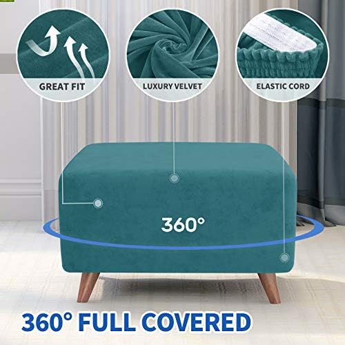 MAXIJIN Velvet Ottoman Slipcover Small Stretch Square Rectangle Footstool Slipcover Folding Storage Ottoman Covers for Living Room with Elastic Bottom (Ottoman Small, Peacock Blue) - Image 4