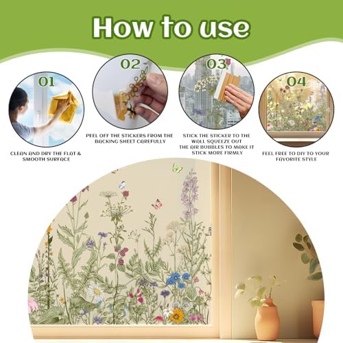 Poppy Flower Wall Stickers Bird Butterfly Wall Decor Decals Peel and Stick Floral Wall Home Glass Window Art Decor for Bedroom Living Room Offices Home Decoration - Image 4