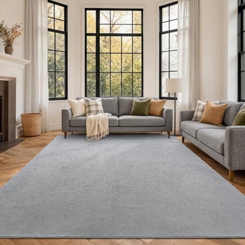7x10 Large Pure Light Grey Area Rug Non-Slip Washable for Living Room by FinRe%CC%80cHome