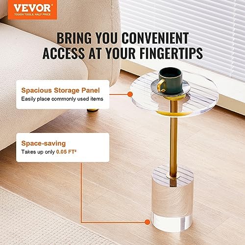 VEVOR Clear Acrylic Side Table, Modern End Table with Solid Base, φ12 inch Round Tabletop, 21 inch High, 20mm Thick, for Coffee, Drink, Food, Snack Used in Living Room, Bedroom, Office, Easy Assembly - Image 4