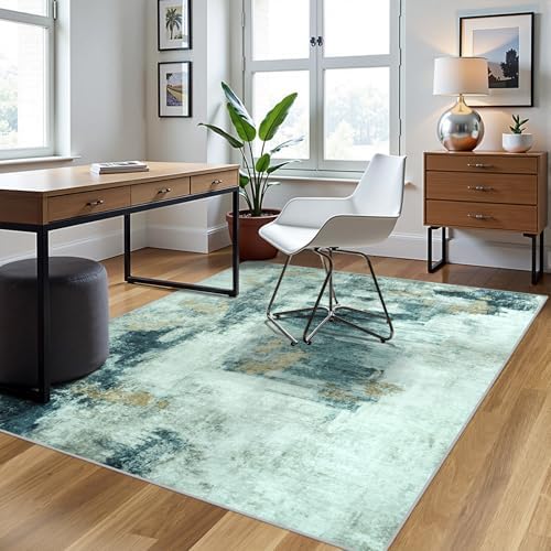 5x8 Area Rugs for Living Room Washable Bedroom Dining Room Teal Grey Gold - Image 3