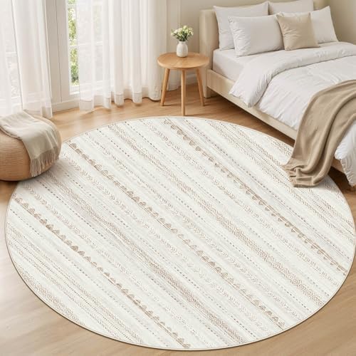 Nakagishi Round Rug Boho Area Rugs: 5x5 Washable Large Circle Neutral Soft Stain Resistant Non-Slip Carpet for Women Aged 25-45 Farmhouse Decor Enthusiasts - Living Room Bedroom Dining Room Nursery - Image 5
