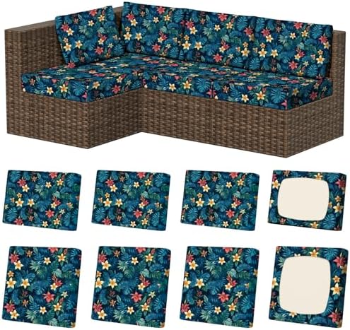 8Pcs Stretch Patio Cushion Covers, Outdoor Couch & Sofa Replacements Slipcovers for Patio Furniture Cushion Covers, Washable Reusable Furniture Protector by VORSHAPE