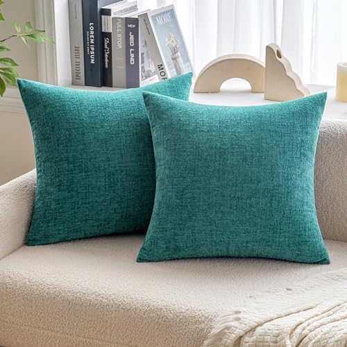 MIULEE Soft Chenille Euro Throw Pillow Covers Teal 26x26 Pack of 2 - Image 7
