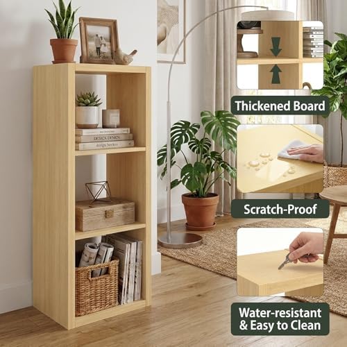 WannabeMyself【2026 Wooden Thick Frame】 3 Cube Storage Organizer with Anti-Tipping Kits, Reversible Open Back Book Shelf,Bookcase for Living Room,Bedroom,Entrance Hall,Office,11.6×36.3×13.1,Oak Color - Image 3