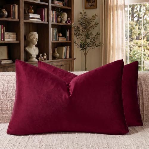 GIGIZAZA Burgundy Velvet Pillow Covers 12x20 Decorative Pillows Pack of 2 by GIGIZAZAFocusingonhomedecoration