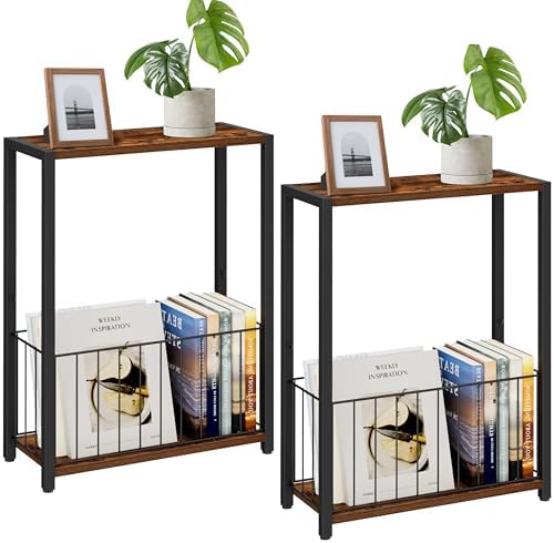 Homleke Narrow Side Tables Set of 2 with Magazine Holder, Skinny End Tables by Homleke