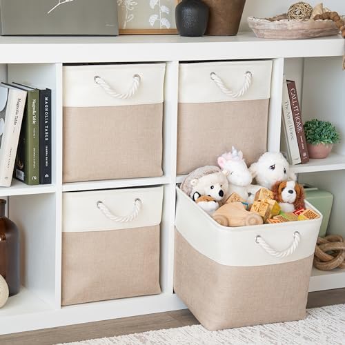 OrganiHaus 13x13 Cube Storage Bins, 4-Pack Fabric Cubes, Rope Handles - Image 3