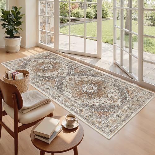 Madane Washable Runner Rug 3x6 Runners for Hallways Non Slip, Turmeric/Grey - Image 2