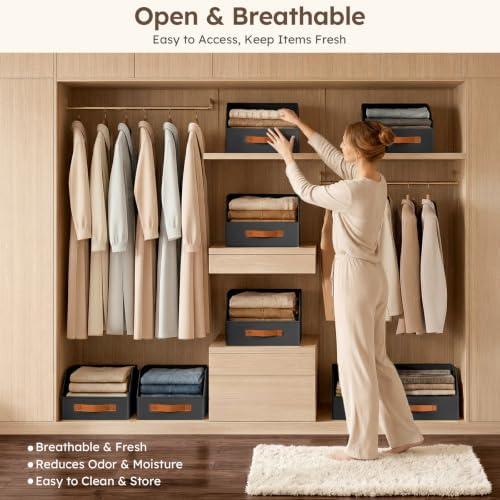 Homsorout Fabric Storage Bins for Organizing - 10 Pack Large Trapezoid Collapsible Storage Bins with Front Handle, Closet Organizers and Storage for Bedroom, Home Shelves, Small Spaces, Black - Image 3
