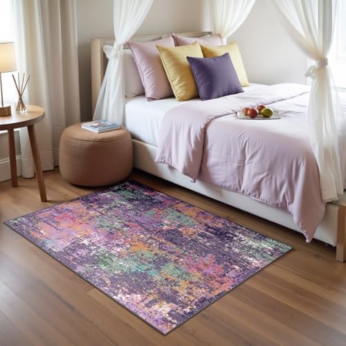 RELEANY Washable 3'x5' Abstract Area Rug for Living Room Purple Multi - Image 3