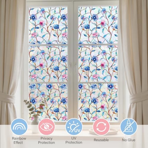 FINNEZ Rainbow Window Privacy Film Blue Pink Floral, 35.4″ x 78.7″ - Image 5