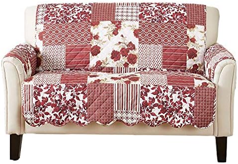 Great Bay Home Reversible Patchwork Loveseat Cover - Washable Slipcover Furniture Protector with Elastic Straps - Perfect for Kids & Pets - Box-Stitched Detail (Burgundy) by GreatBayHome