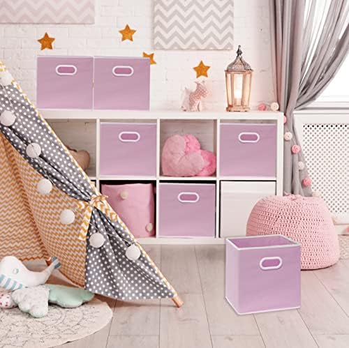 Simple Houseware 11-Inch Foldable Cube Storage Bins with Handles, Pink - Image 2