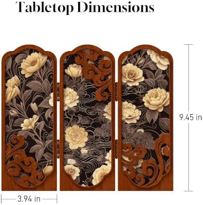 3-Panel Tabletop Folding Screen, Cream Rose Print，Desk Partition - Image 2