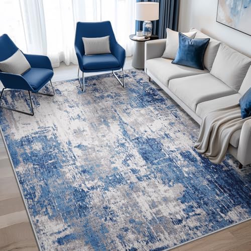 RELEANY Washable 5'x8' Abstract Area Rug for Living Room Blue Gray by RELEANY