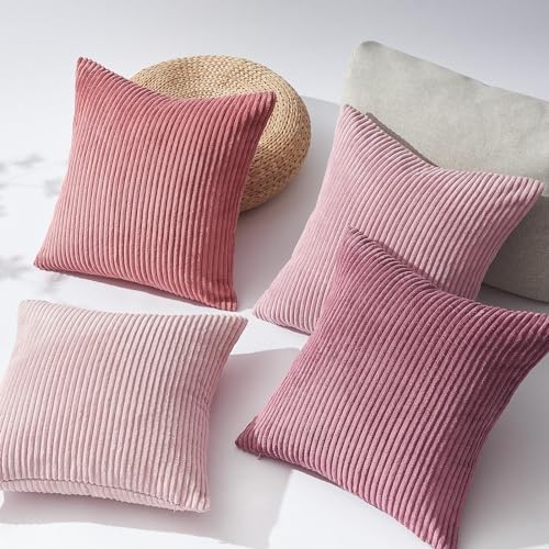Topfinel Pink Throw Pillows Covers 18x18 Inch Set of 4,Farmhouse Corduroy Decorative Cushion Case,Valentine's Day Pillow Case for Bedroom Couch Sofa Living Room,Spring Home Decor - Image 2