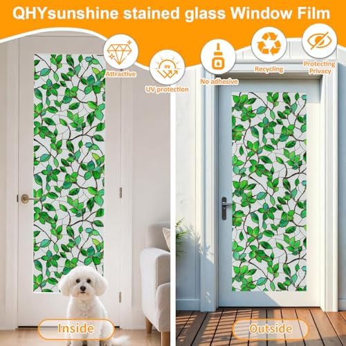 Window Privacy Film Stained Glass Window Film Frosted Window Film Window clings Non-Adhesive Reusable Decorative for Home Removable(Green Frosted, 17.5 X 157.4 in) - Image 5