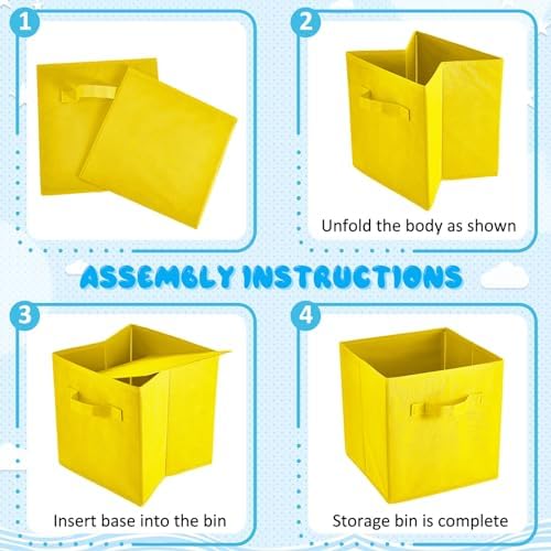 Yinder 12 Pcs Cube Storage Bin 10.5''x10.5''x11'' Storage Bins for Playroom Decor Colorful Bins for Kids Foldable Baskets for Nursery Organizer Boxes Fabric Boxes (Sky Blue, Green, Yellow, Dark Blue) - Image 5