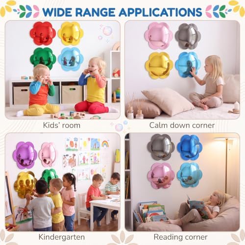 Mifoci 9 Pcs Sensory Wall Bubble Mirror Flower Shape Multi-Color Interactive Acrylic Convex Mirror for Wall Decor and Visual Tactile Stimulation for Classroom Home - Image 7