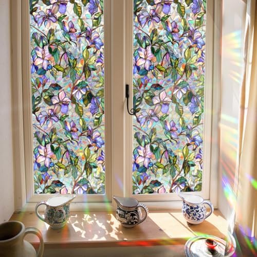 GORGECRAFT 39.4x17 Inch Rainbow Decorative Window Cling, 3D Flower Privacy Film, UV Protection, Non-Adhesive, Reusable by GORGECRAFT