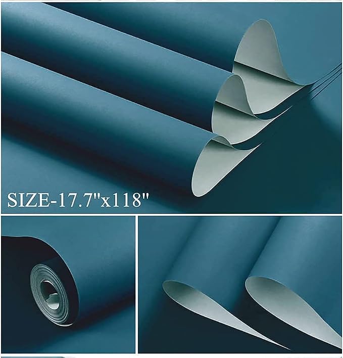 Dimoon 236''x17.7'' Blue Peel and Stick Wallpaper Contact Paper Modern Self Adhesive Wall Paper Removable Renter Friendly Textured Solid Color Shelf Cabinet Vinyl Roll (236''x17.7'',Dark Blue) - Image 2