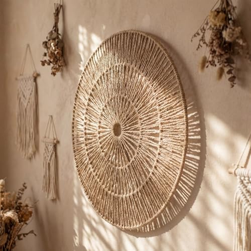 Yerliker 9 Pack Wicker Jute Wall Decor Baskets - Wicker Woven Jute Wall Mirrors Baskets Decorative Boho Hanging Woven Basket, Rustic Round Mirrors Natural Home Decor Set for Bedroom Living Room - Image 6