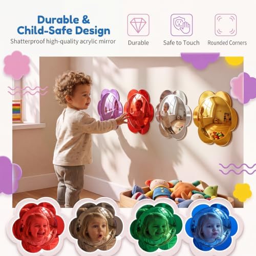Mifoci 9 Pcs Sensory Wall Bubble Mirror Flower Shape Multi-Color Interactive Acrylic Convex Mirror for Wall Decor and Visual Tactile Stimulation for Classroom Home - Image 6