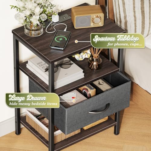 SUPERJARE Nightstand with Charging Station, USB-C Port, Bedside Table - Image 5