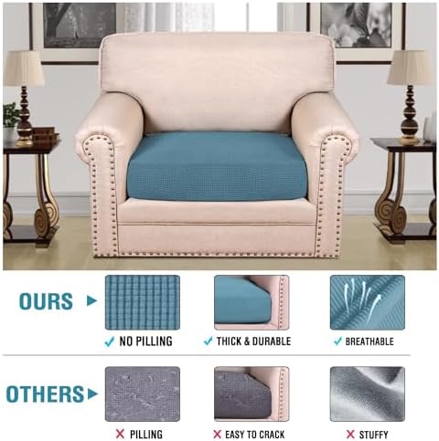 H.VERSAILTEX Super Stretch Individual Seat Cushion Covers Sofa Covers Couch Cushion Covers Slipcover Sets Thick Jacquard Textured Twill Fabric (1 Piece Chair Cushion Cover, Storm Blue) - Image 2